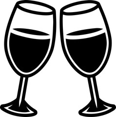 Two Wine Glasses Toasting in Celebration An Elegant and Festive Graphic Symbol of Cheers and Good Times Silhouette Style