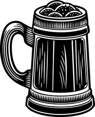 Monochrome Beer Stein Illustration Classic Drinkware Design with Frothy Head and Bold Lines for Print and Digital Media