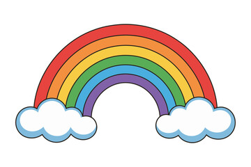 Colorful Rainbow with Fluffy Clouds Illustration for Childrens Designs and Positive Themes Vector Graphic