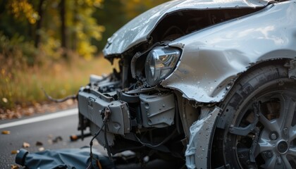 Severely Damaged Car After Accident:  A Grim Reminder of Road Safety