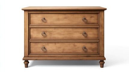 Antique wooden chest of drawers with three drawers and ornate handles