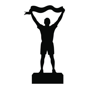 Fototapeta Victorious Athlete Silhouette: Champion Celebrating with Raised Arms and Banner  