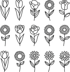 Minimal botanical flower outlines vector