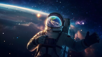 Astronaut in Space with Earth Reflection in Helmet Visor - Space Exploration Art