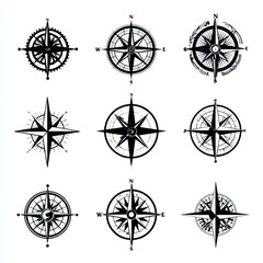vector illustration of compass silhouette set, Black & White silhouette set 