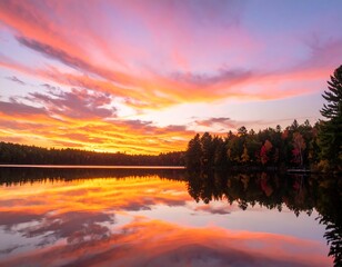 Fototapeta premium Colorful sunrise over a tranquil lake