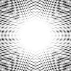 Halftone gradient sun rays pattern. Abstract halftone vector dots background. monochrome dots pattern. Vector background in comic book style with sunburst rays and halftone. Retro pop art design.