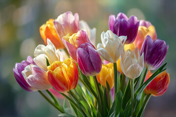 Colorful tulip bouquet captured in a realistic spring setting
