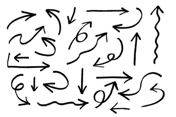 手書き風の黒い矢印セット素材｜方向・ラフスケッチ・アイコンに最適な矢印イラスト集