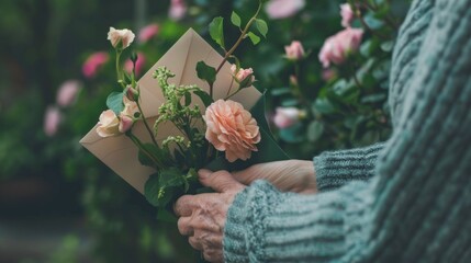 Hand giving a retirement card with flowers stock photo --ar 16:9 --raw --v 6 Job ID: 9a070264-5be8-4ef0-9ed2-9678452b6b21