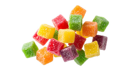 A scattered pile of colorful sugar coated gummy candies on a black background   ai generative, transparent background, white background.
