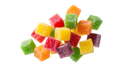 A scattered pile of colorful sugar coated gummy candies on a black background   ai generative, transparent background, white background.