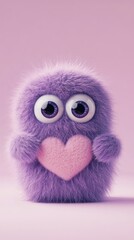 Cute valentine purple fluffy love monster with heart