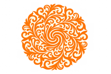 Intricate orange floral ornament forming a circular, swirling pattern isolated on a transparent background, ideal for design projects