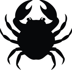 Asymmetrical black silhouette of a crab with a prominent claw