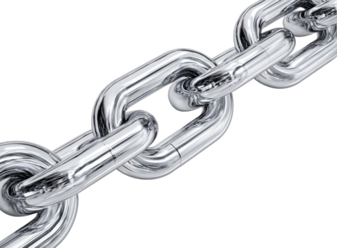 Close-up of a polished metal chain, links interlocked