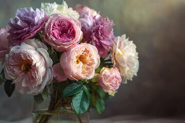 Realistic Romantic Bouquet of Roses and Peonies in Soft Pink Tones Perfect for Art Print or Decor