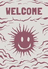 Garden Flag Yard Sign Vertical Abstract Hand Drawn Sun Smile