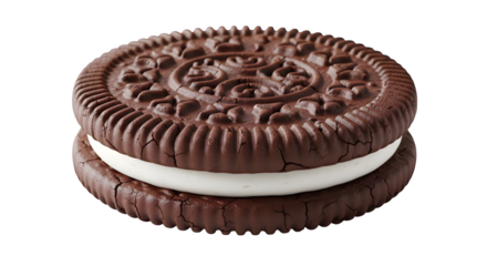 Close up shot of a chocolate cookie with white cream filling on a black background   ai generative, transparent background, white background.