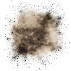 An abstract image depicting a beige and brown amorphous cloud-like form with speckled texture and a slightly rough edge, set against a black background