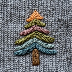 A tree is embroidered onto a gray sweater