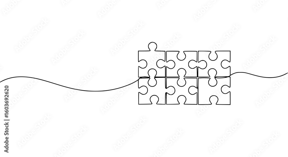 Poster outline of interconnected puzzle pieces on a continuous line