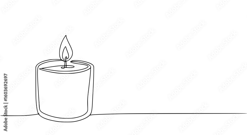 Poster minimalistic candle drawing in single line outline vector style
