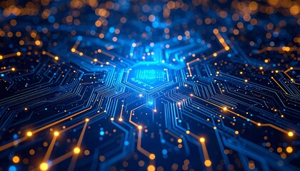 Abstract circuit board design with glowing pathways