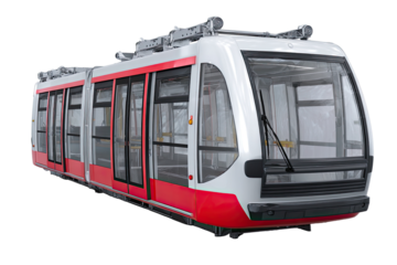 Modern, elevated train with red accents