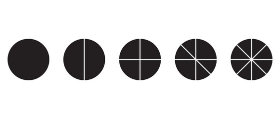 Pie chart icons. Progress sectors pie chart icon. Circle section graph. Vector illustrator