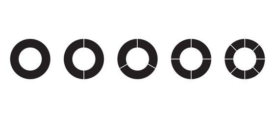 Pie chart icons. Progress sectors pie chart icon. Circle section graph. Vector illustrator