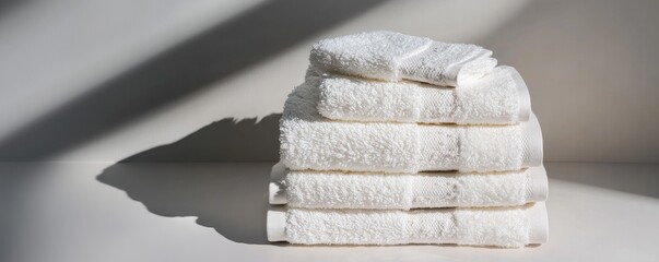A stack of white towels on a table