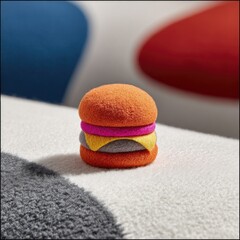 Miniature felt burger on textured surface