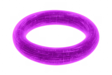 Glowing purple torus on a transparent background represents advanced technology, innovation, and futuristic design