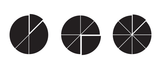 Pie chart icons. Progress sectors pie chart icon. Circle section graph. Vector illustrator