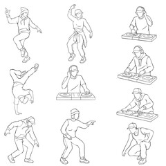 Dance and Dj Outline Illustration Hiphop  Set