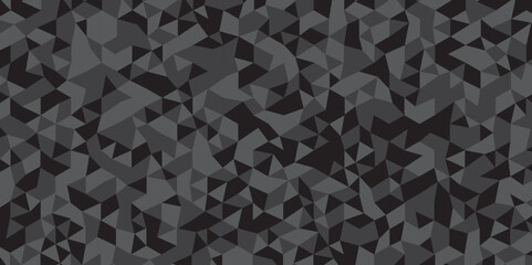 Fototapeta premium Abstract geometric black and gray background seamless mosaic and low polygon triangle texture wallpaper. Triangle shape retro wall grid pattern geometric ornament tile vector square element. 