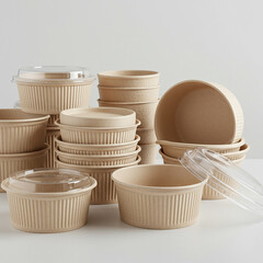 Compostable paper bowls and containers with lids