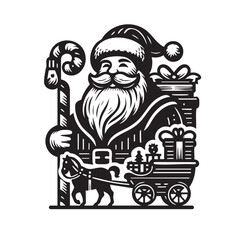 Santa Claus Icon &ndash; Black and White Silhouette Vector