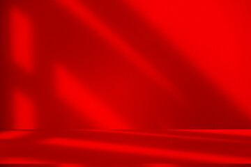 Wall interior background, studio and backdrops show products.with shadow from window color Red background for text insertion and presentation product	