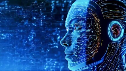 Artificial intelligence face evolving digital portrait - Powered by Adobe