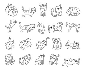 Cat adorable character set in outline line art featuring cute animal with for cartoon illustration and visual decoration purposes for your creative designs projects