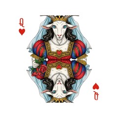 Fototapeta premium Queen of Hearts Playing Card Depicting Goat in Royal Clothing and Veil