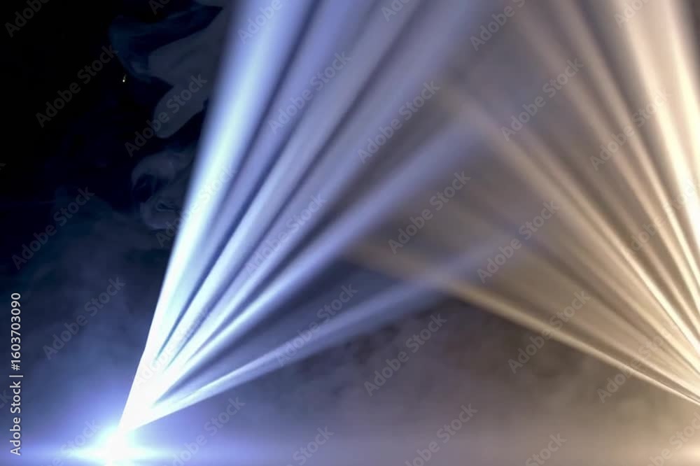 Poster dynamic beams of light and smoke effect in a dark environment