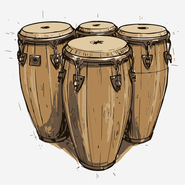 Afro-Cuban Percussion: Hand-Drawn Conga Drums Quintet Vector Art for Music & Culture