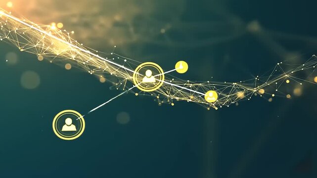 Digital network connecting people through glowing golden links and nodes technology