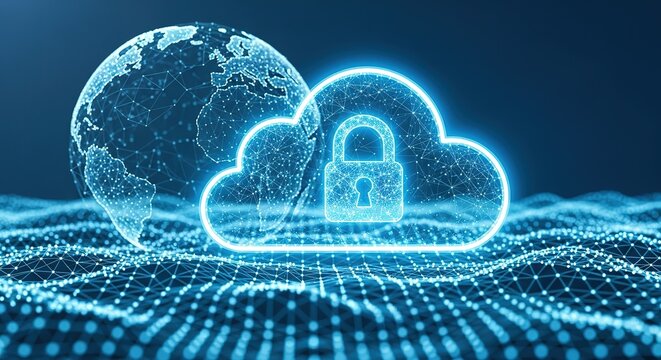 Secure global cloud computing and data protection with digital lock and earth
