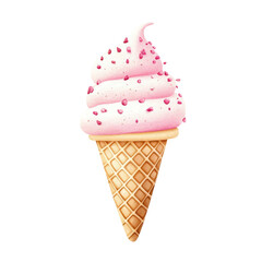 Delicious pink ice cream cone with sprinkles