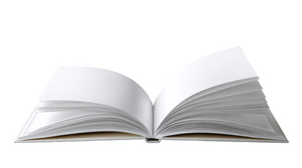 Fototapeta premium Perfectly flat clean blank white open book with empty pages isolated, transparent background