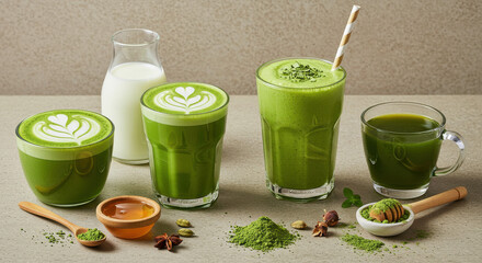 Variety of green tea drinks